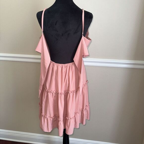 Woman’s Sexy V Neck Tie Back Lace Ruffle Sun Dress Pink Fairy Summer Size M - Picture 3 of 7